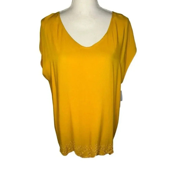 NEW Liz Claiborne Women’s Large Mineral Yellow Dolman Top Decorative Hem‎ NWT - Picture 1 of 7